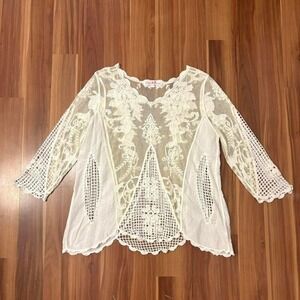 unique white lace top with lace patchwork pretty angel size medium